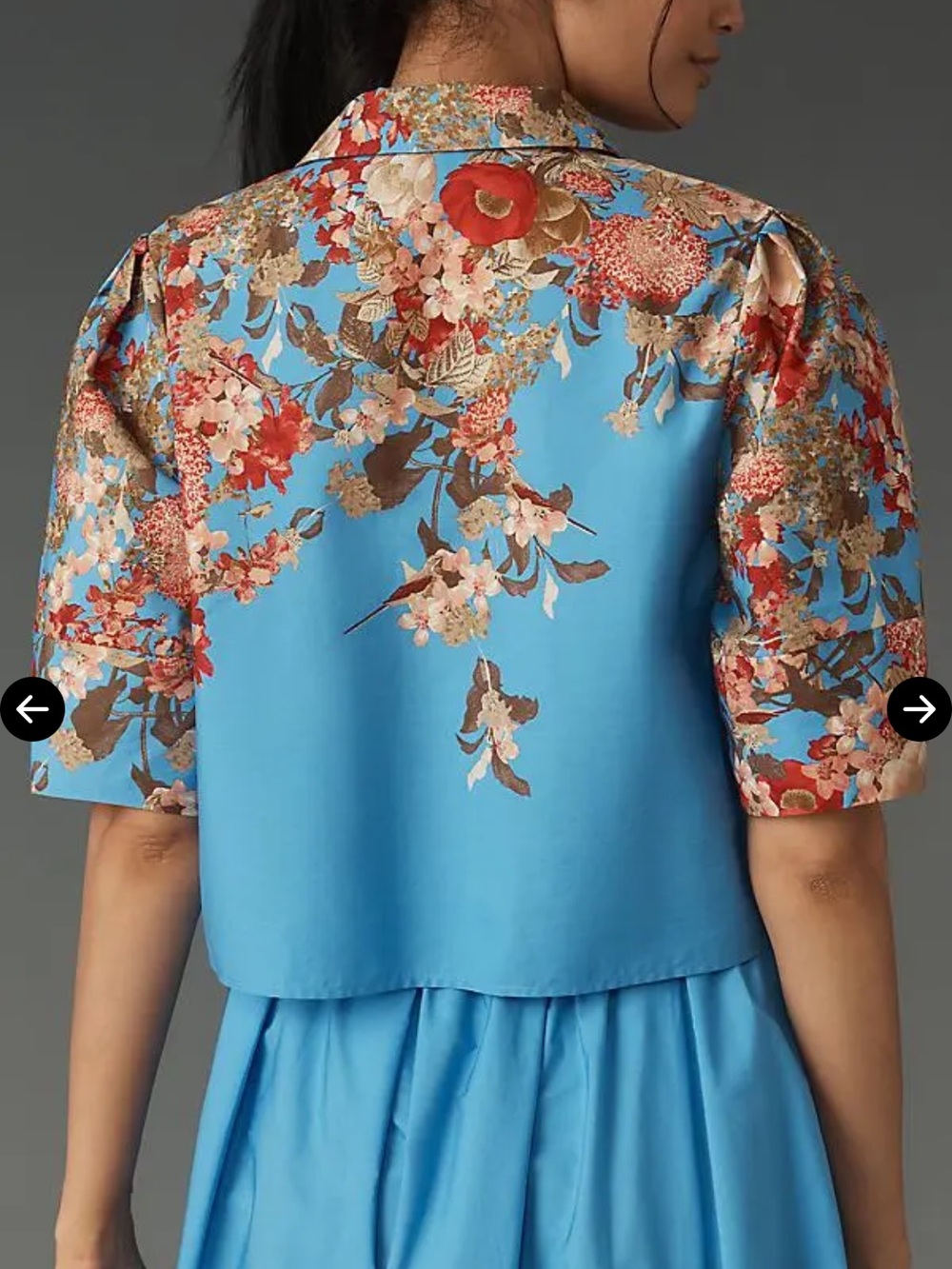 New Maeve women’s Blue Floral lantern Short-Sleeve Collared Top sz large cotton - Picture 3 of 10